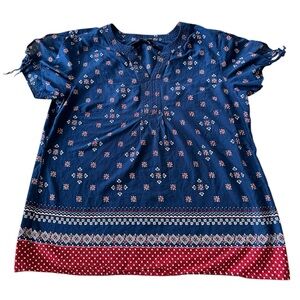 Talbots Navy & Red Printed Short-Sleeve Top